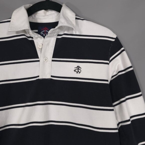 Brooks Brothers Fleece Rugby Soft Polo Shirt LS Striped MEDIUM Black White - Picture 7 of 10